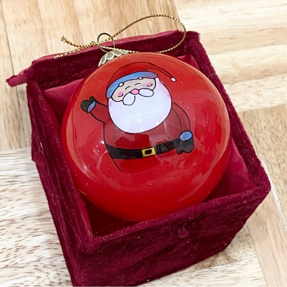 Retired Li Bien Red Santa Hand-painted Christmas Tree Glass Ornament - Picture 5 of 6